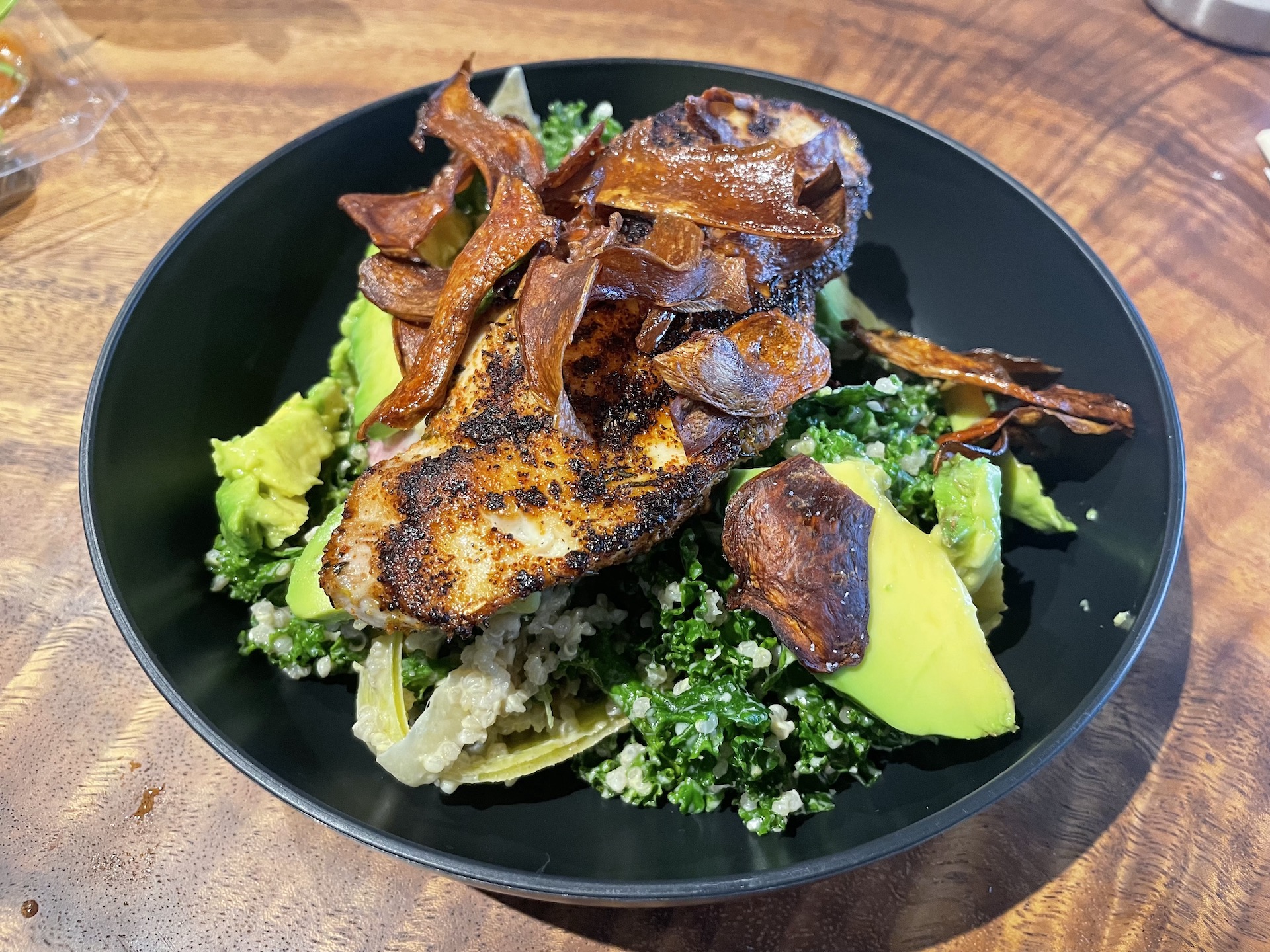 Tails Up Maui --- Fresh Catch over Kale and Quinoa Salad