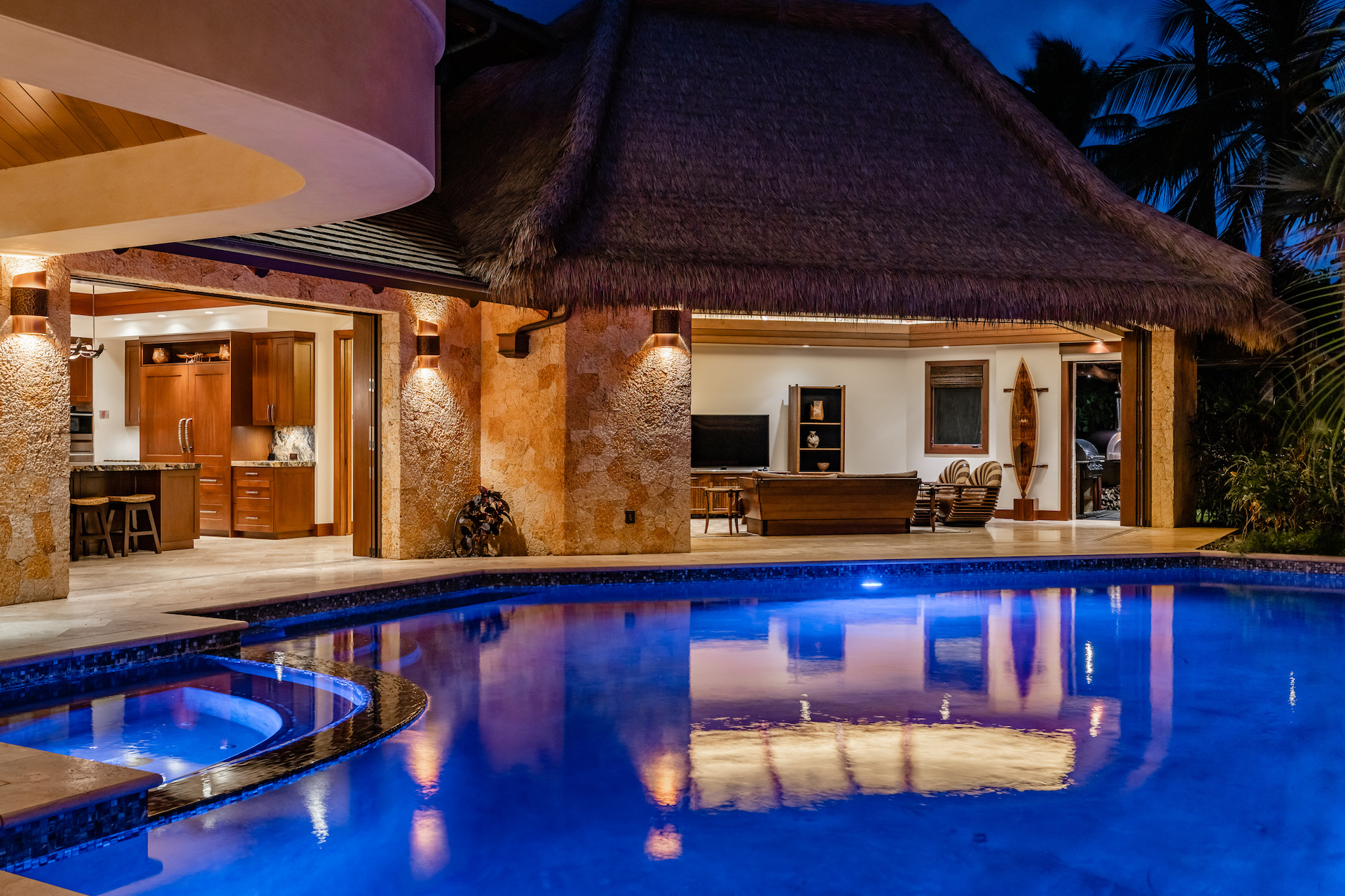 Indoor/Outdoor Living, Pool and Lanai at Hale Palauea Makena Beachfront Home, South Maui, Hawaii.